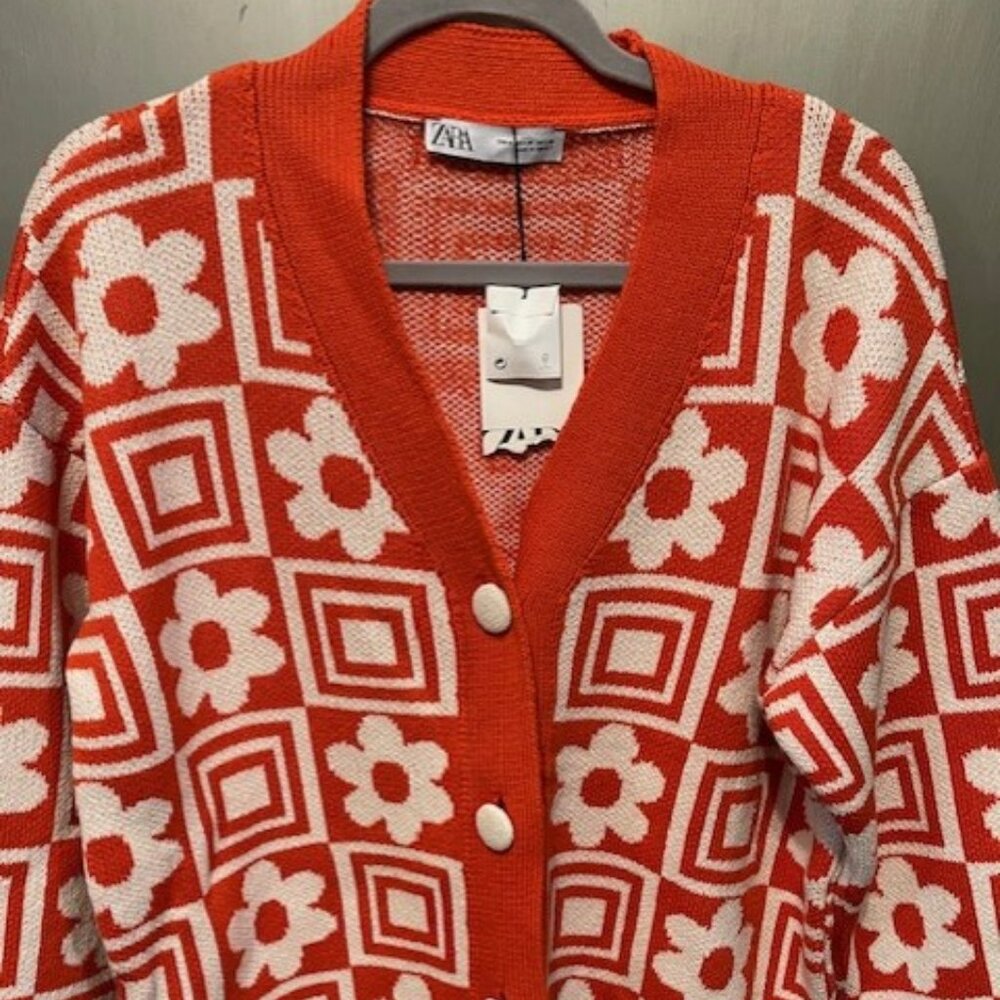 RETRO KNIT JACQUARD FLORAL CARDIGAN - Picture 8 of 16